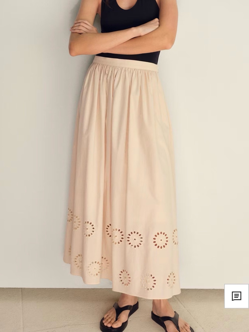 MANGO COTTON MAXI SKIRT WITH EMBROIDERED HEM IN BEIGE